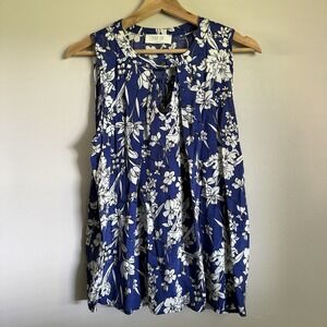 Peach‎ Love California Blue White Floral Tank Blouse Size M Women's Small